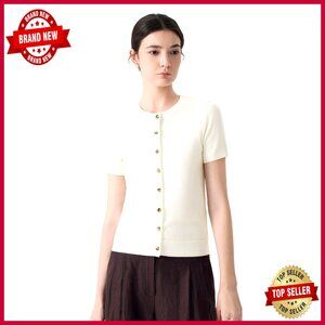 Silk Cashmere Blend Cropped Cardigan Short Sleeve Button Up Summer Sweater